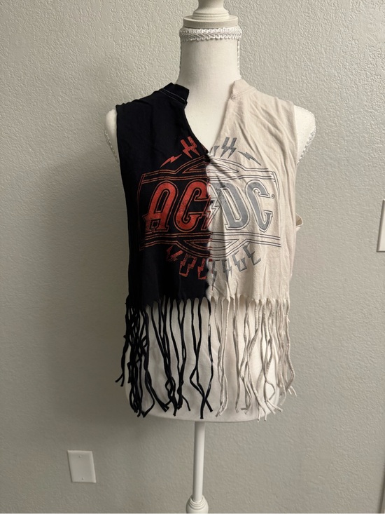 AC/DC Tops - AC/DC High Voltage Split Tie Dye Fringe Crop Tank Top Medium